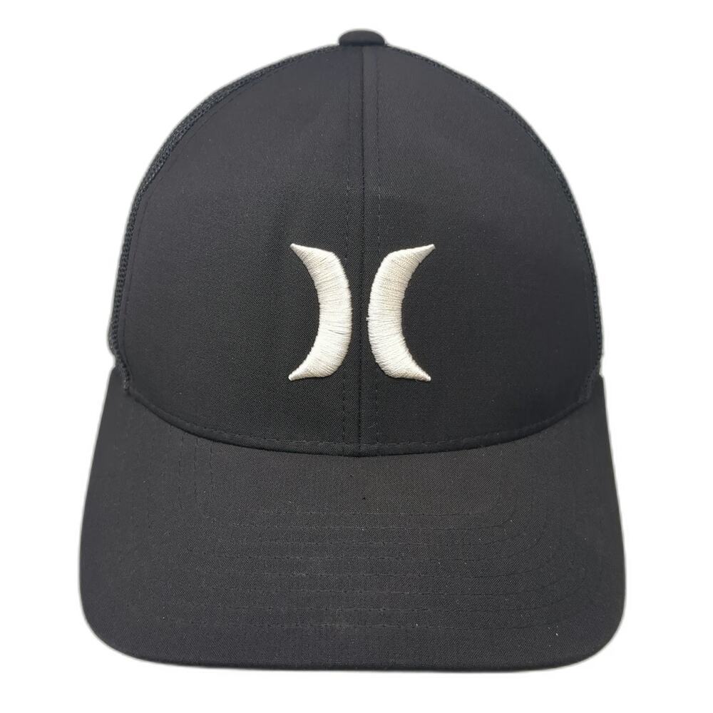 Hurley Trucker Hat Black One Size Mesh Back Snapback Embroidered Logo Surf Style